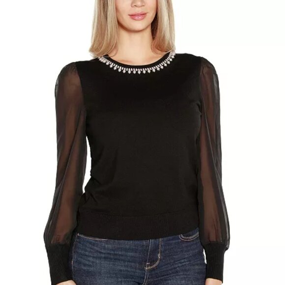 EUC Rio & Rian NY Black Embellished Neckline Sweater, Sz - M - Picture 2 of 13